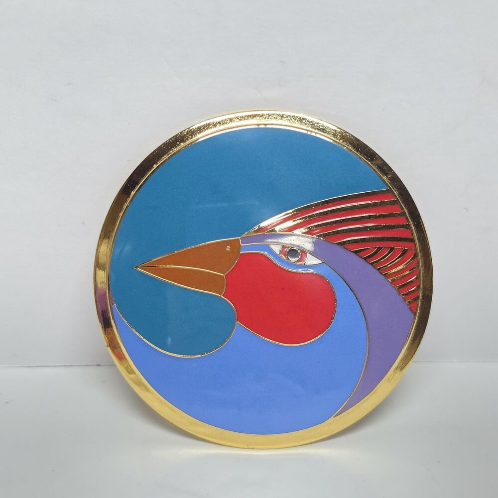 Laurel Burch Vintage Harlequin Bird Aqua Blue Enamel Designer Signed Pendant